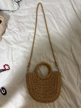 Woven Straw Crossbody Bag in Natural Tan